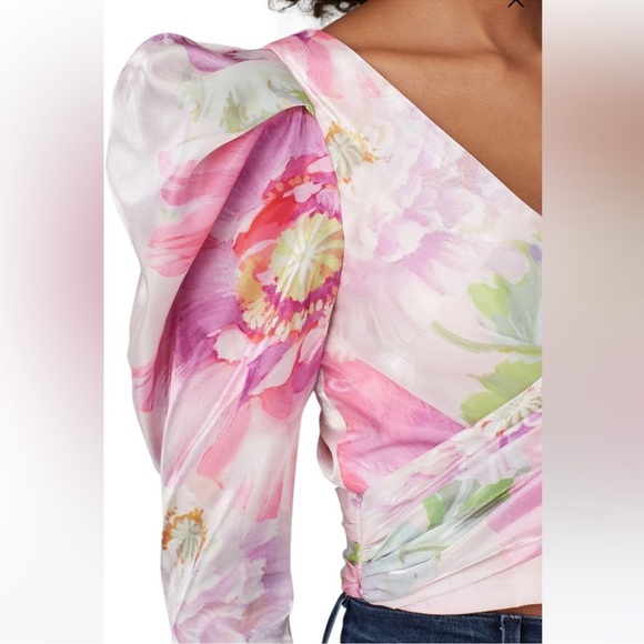 FLOR ET AL Proserpine Pink Floral Top Puff Sleeve Medium NWOT $395 Retail - Picture 4 of 6
